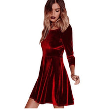 Load image into Gallery viewer, Bigsweety New Women Swing Hem Velvet Dress Autumn Ladies Party Mini Dress Vestidos Velour Dress Long Sleeve Slim Tops