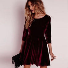 Load image into Gallery viewer, Bigsweety New Women Swing Hem Velvet Dress Autumn Ladies Party Mini Dress Vestidos Velour Dress Long Sleeve Slim Tops