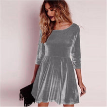 Load image into Gallery viewer, Bigsweety New Women Swing Hem Velvet Dress Autumn Ladies Party Mini Dress Vestidos Velour Dress Long Sleeve Slim Tops