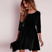Load image into Gallery viewer, Bigsweety New Women Swing Hem Velvet Dress Autumn Ladies Party Mini Dress Vestidos Velour Dress Long Sleeve Slim Tops